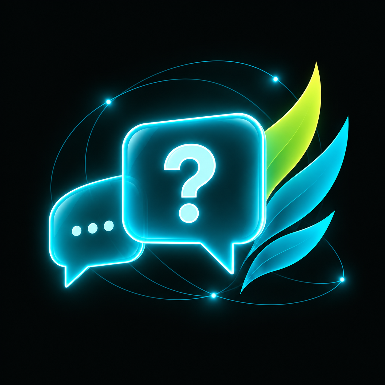 Glowing question and conversation bubbles