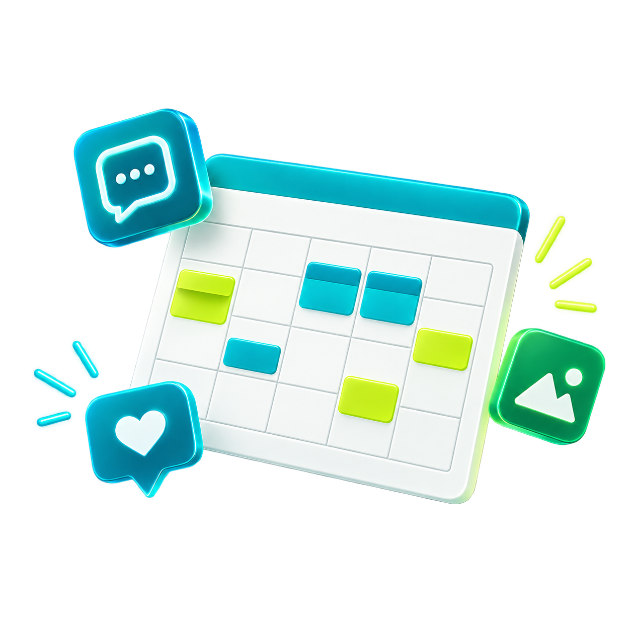 Social content calendar and social media symbols