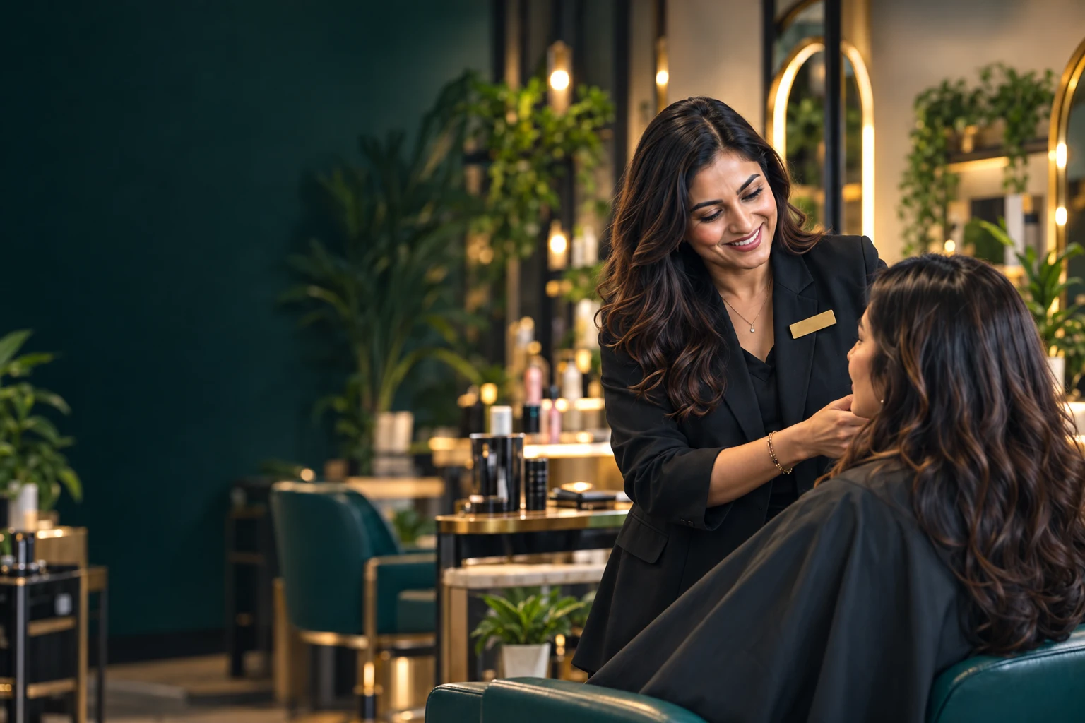 A salon professional in Lucknow consulting with her client